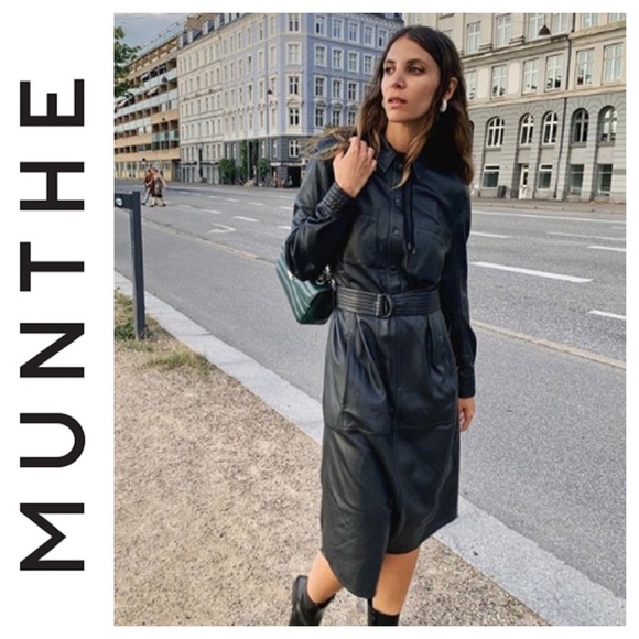 NWOT Munthe Copenhagen Hazel Lamb Leather Belted Dress